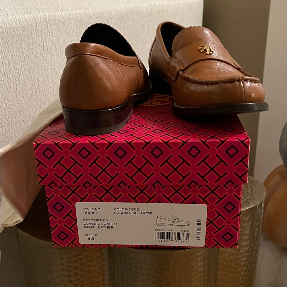 Tory Burch classic leather loafers.  New in box.